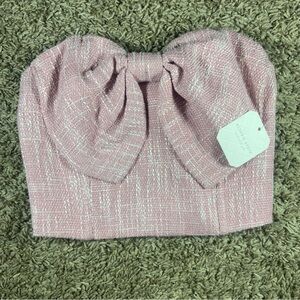 NWT Altar'd State Pink Tweed Bow Tube Top Strapless Crop Top Sz XXS Party Bridal